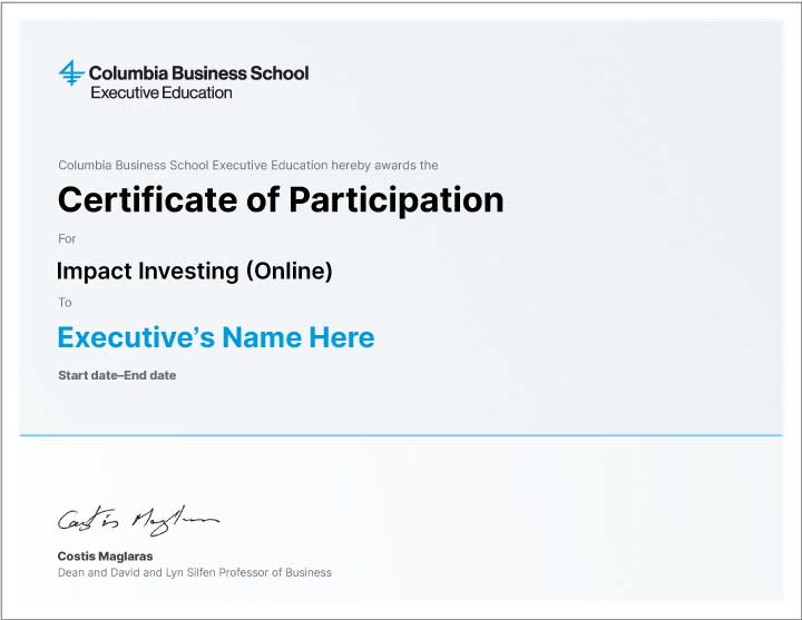 Example image of certificate that will be awarded after successful completion of this program