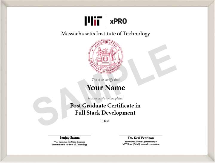 Example image of certificate that will be awarded after successful completion of this program