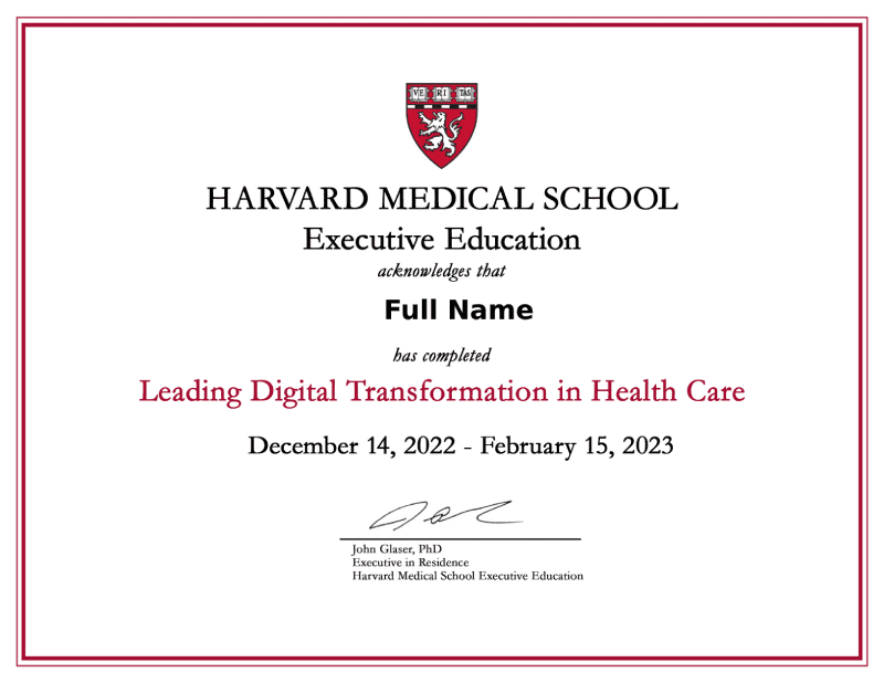 Harvard Medical School Liderança da Transformação Digital na Saúde