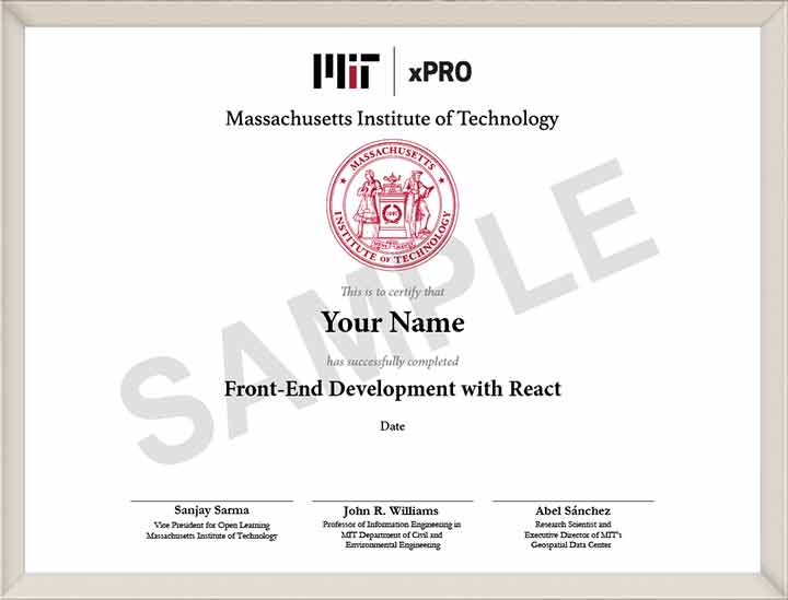 Example image of certificate that will be awarded after successful completion of this program