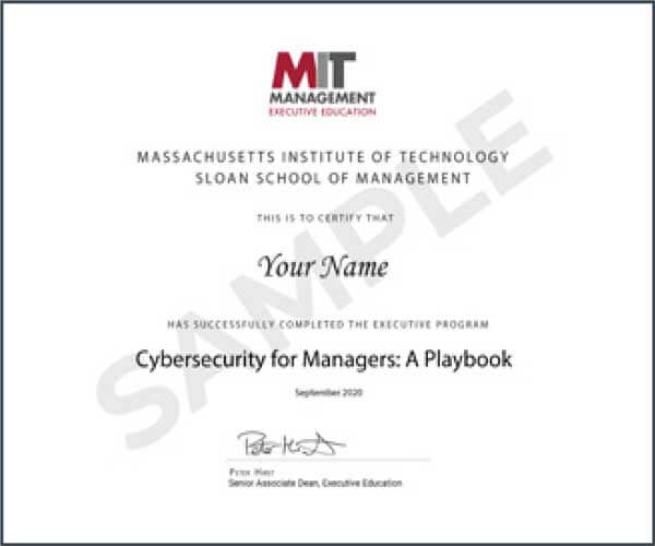 Example image of certificate that will be awarded after successful completion of this program