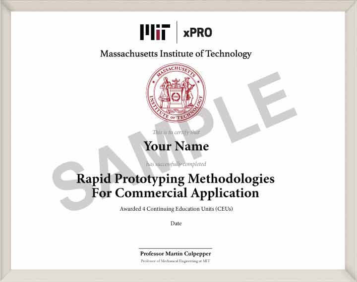 Example image of certificate that will be awarded upon successful completion of the programme