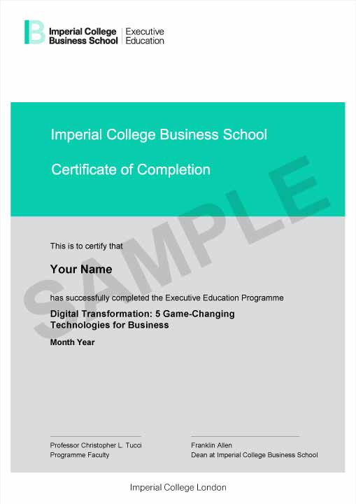 Example image of certificate that will be awarded after successful completion of this program