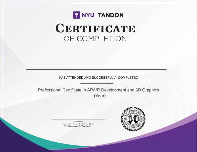 AR/VR Development and 3D Graphics at NYU Online Certification Program
