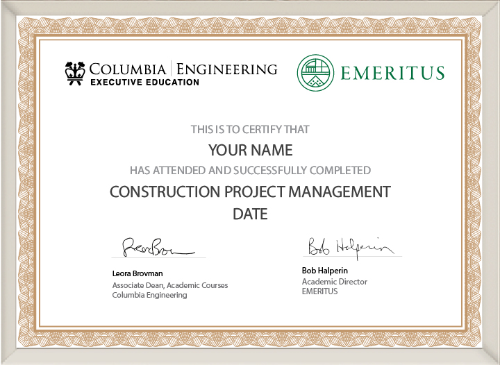 Columbia Engineering Exec Ed Construction Project Management Online